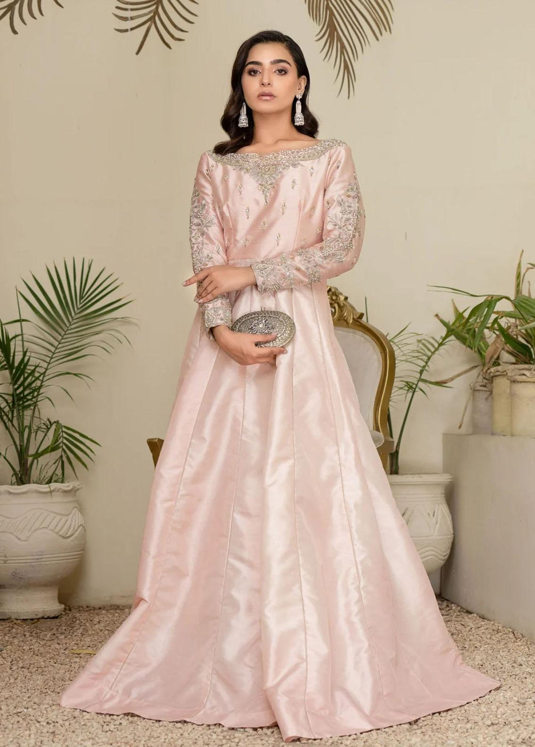 Maroon by Iqra Chaudhry Pret Embroidered Net Shirt Pink