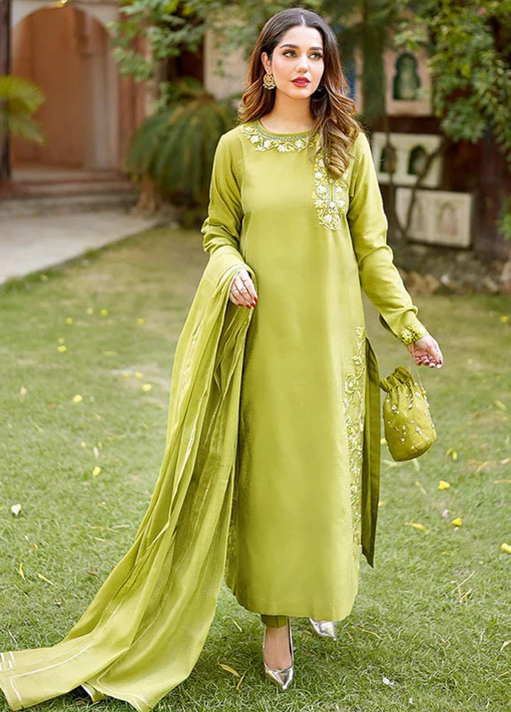 Maroon by Iqra Chaudhry Pret Embroidered Khaadi Silk 3 Piece Suit MIC22PW OLIVE