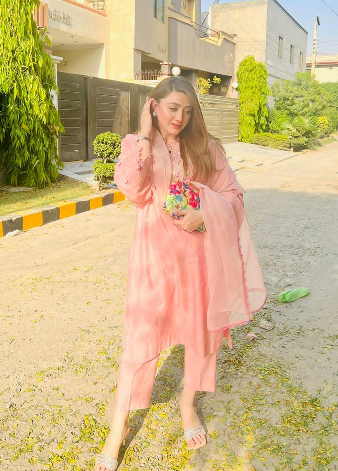 Maroon by Iqra Chaudhry Luxury Pret  Cotton Net 3 Piece Suit WATERMELON PINK