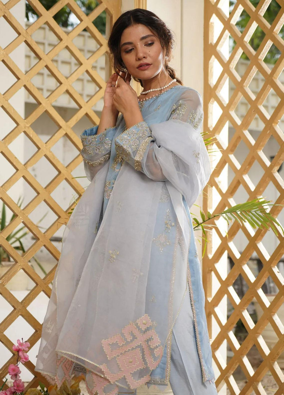 Maroon by Iqra Chaudhry Pret Embroidered Organza 3 Piece Suit Blue Bliss