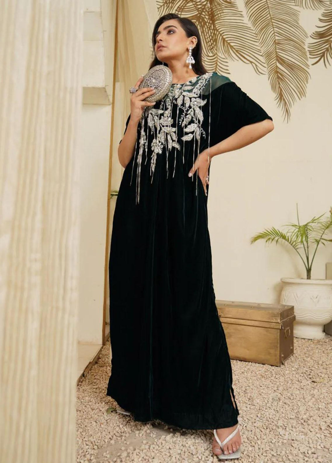 Maroon by Iqra Chaudhry Pret Embroidered Velvet Shirt Emerald