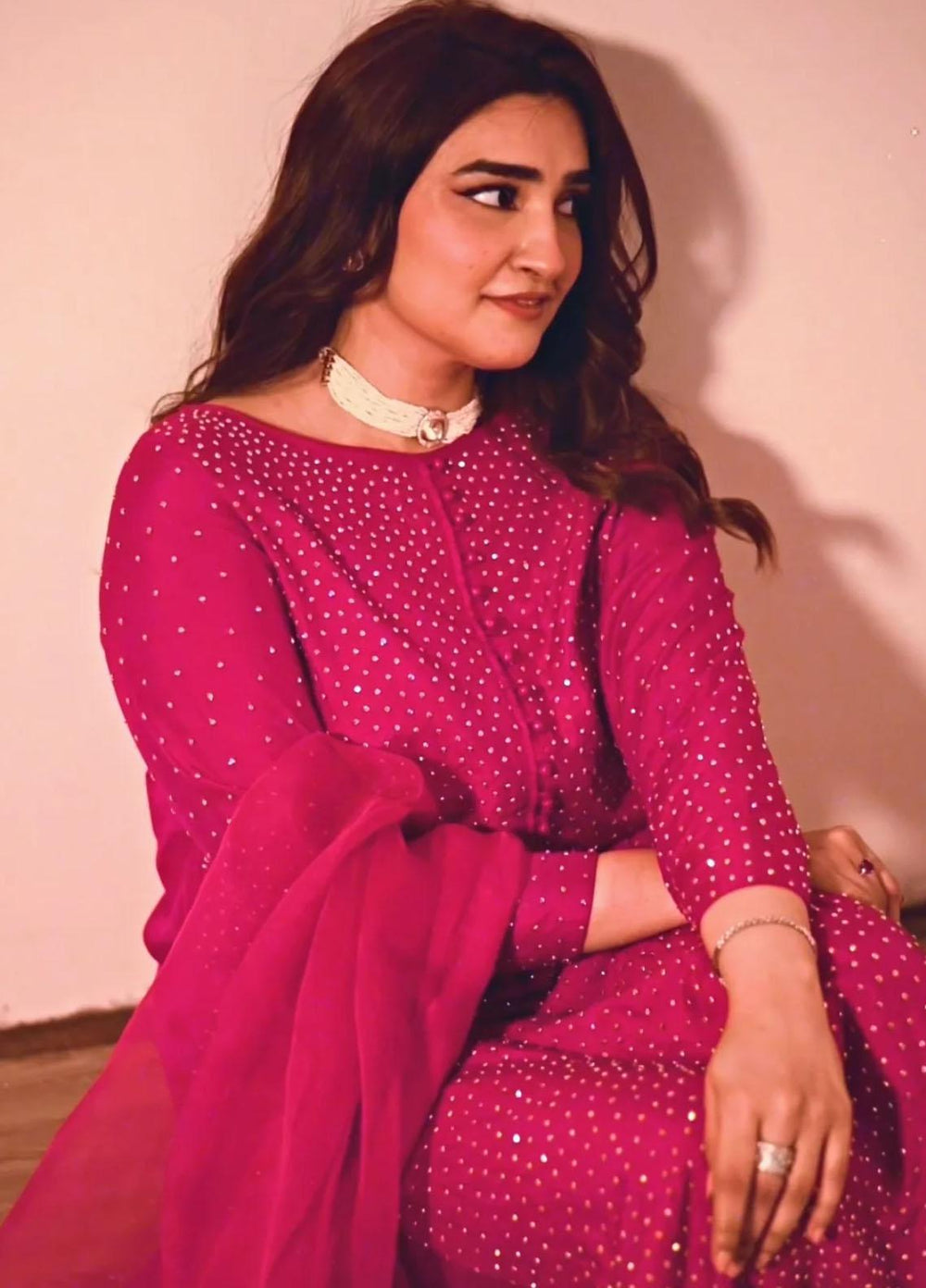 Maroon by Iqra Chaudhry Pret Embroidered Raw Silk 3 Piece Suit Fuchsia