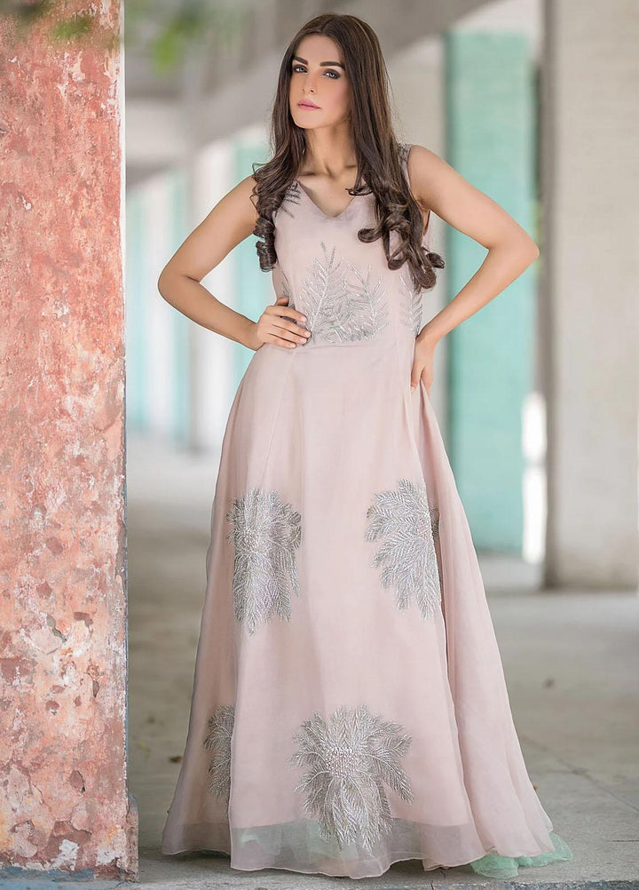 Maroon by Iqra Chaudhry Pret Embroidered Organza Gown Palm Dress