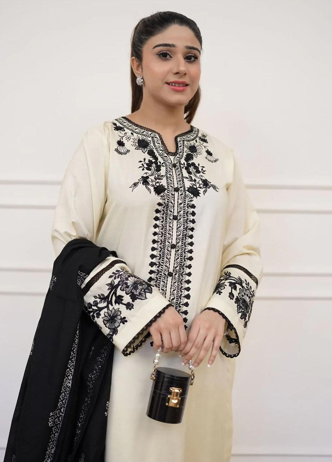 Maroon by Iqra Chaudhry Pret Embroidered Khaadi Silk 3 Piece Suit Vainilla Off-White