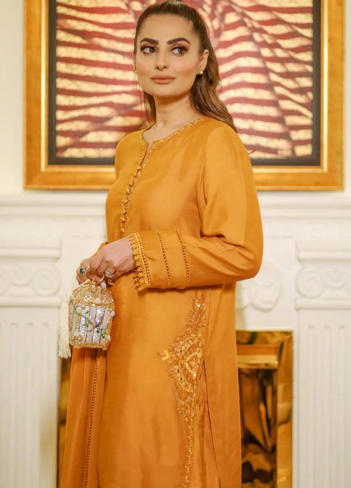 Maroon by Iqra Chaudhry Pret Embroidered Cotton Net 3 Piece Suit Amber