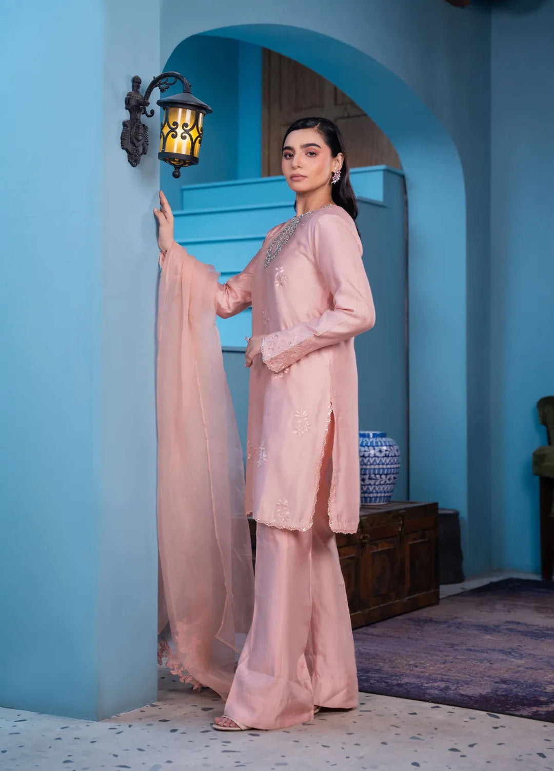 Maroon by Iqra Chaudhry Pret Embroidered Cotton Net 3 Piece Suit Regal Radiance