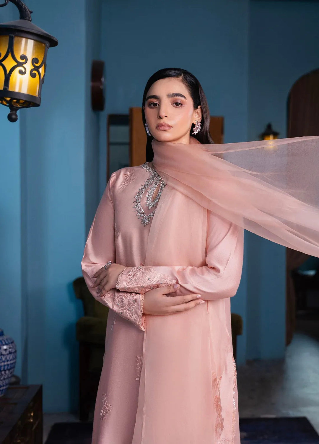 Maroon by Iqra Chaudhry Pret Embroidered Cotton Net 3 Piece Suit Regal Radiance