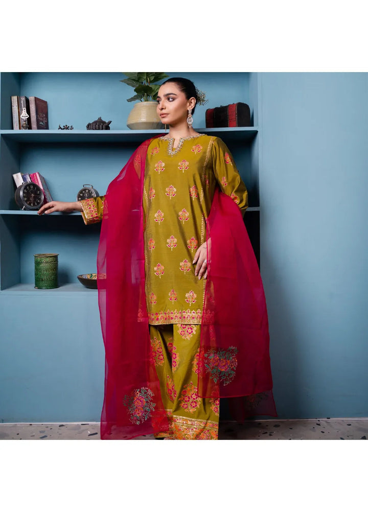 Maroon by Iqra Chaudhry Pret Embroidered Karandi Silk 3 Piece Suit Bella