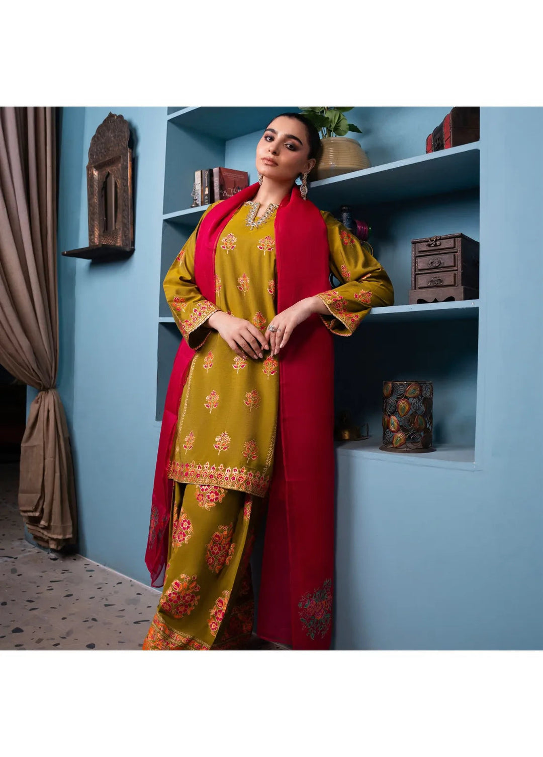 Maroon by Iqra Chaudhry Pret Embroidered Karandi Silk 3 Piece Suit Bella