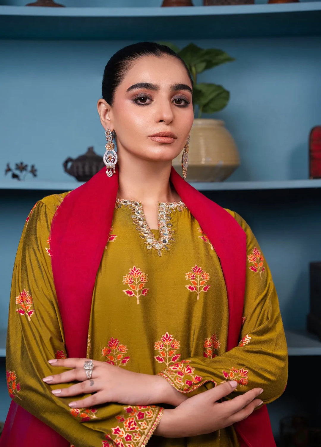 Maroon by Iqra Chaudhry Pret Embroidered Karandi Silk 3 Piece Suit Bella
