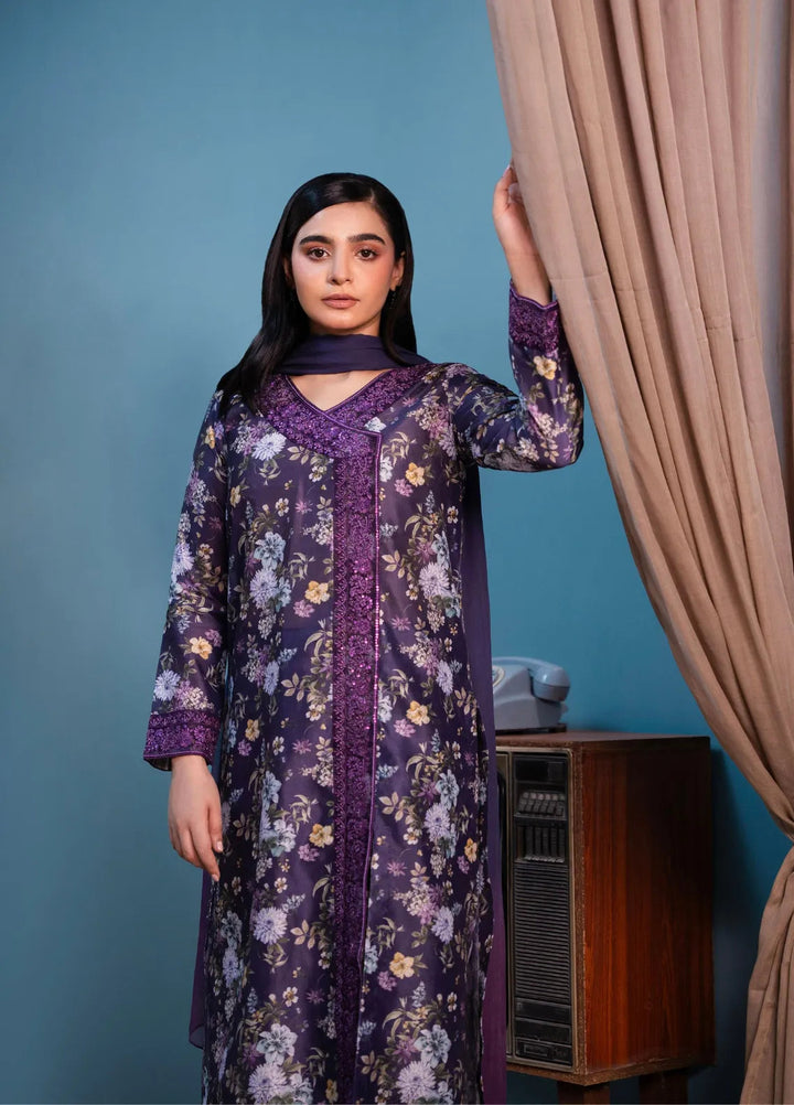 Maroon by Iqra Chaudhry Pret Embroidered Khaadi Net 3 Piece Suit Daneen