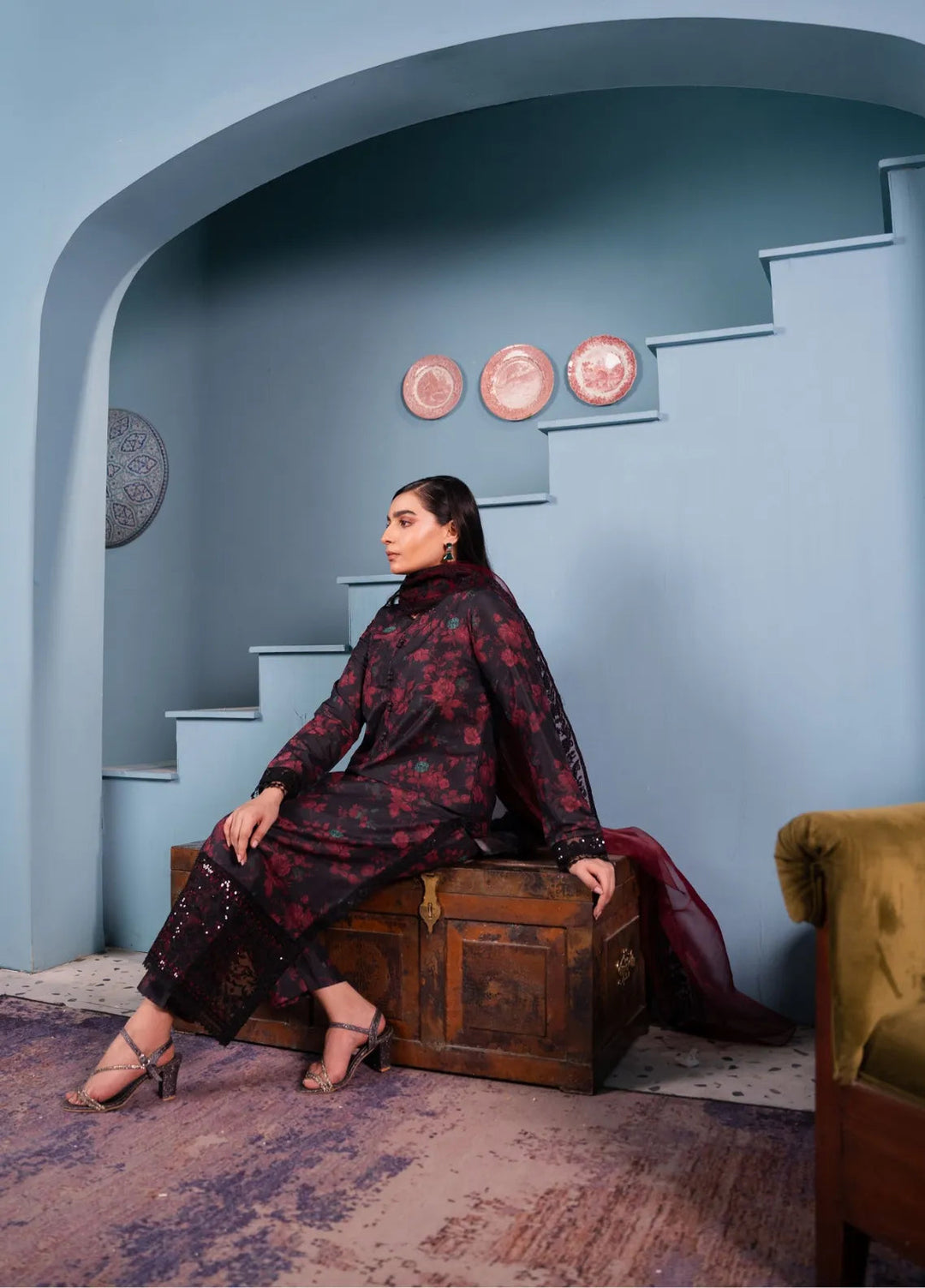 Maroon by Iqra Chaudhry Pret Embroidered Khaadi Net 3 Piece Suit Hannah