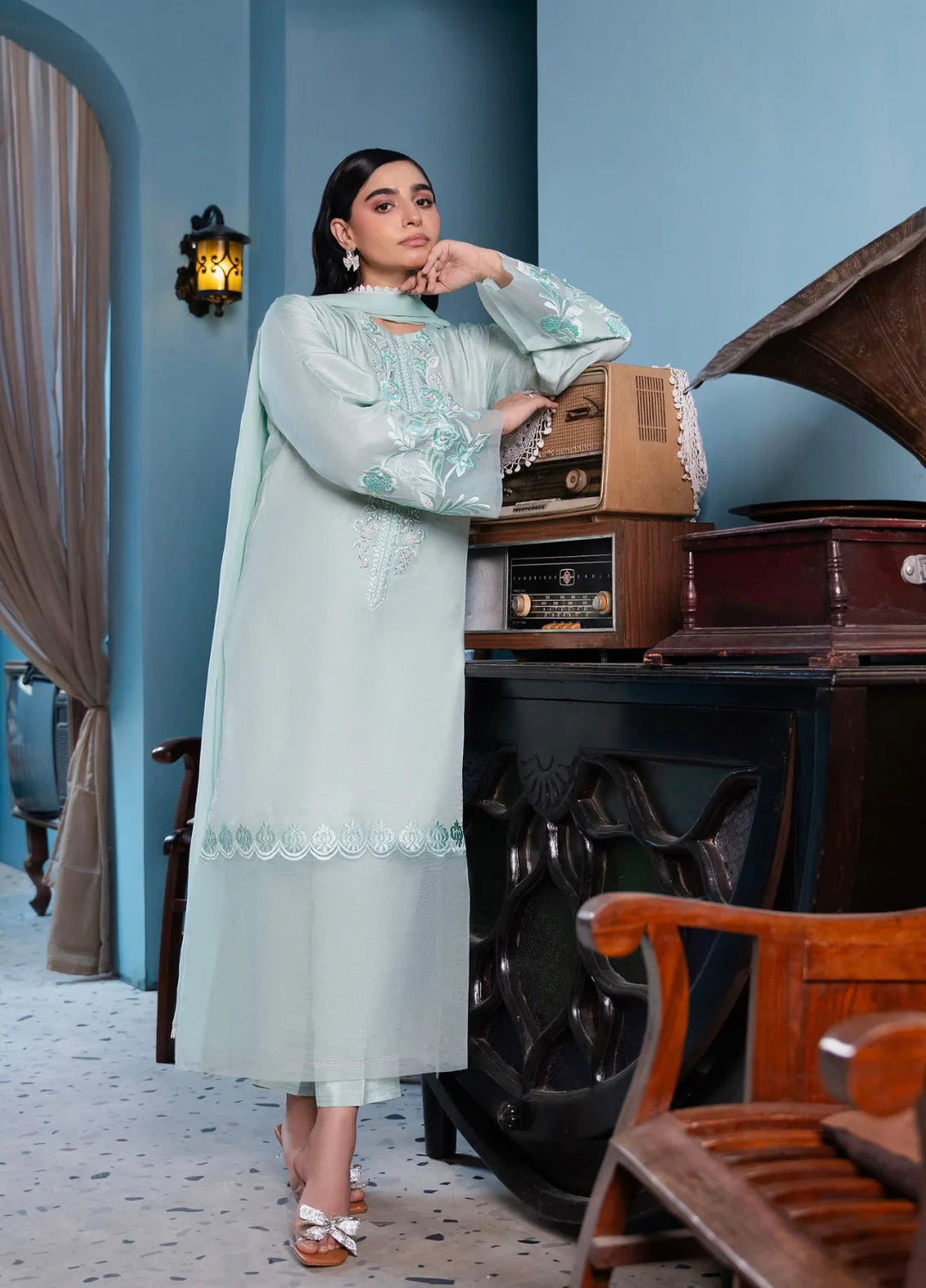 Maroon by Iqra Chaudhry Pret Embroidered Raw Silk 3 Piece Suit Luminous Dream