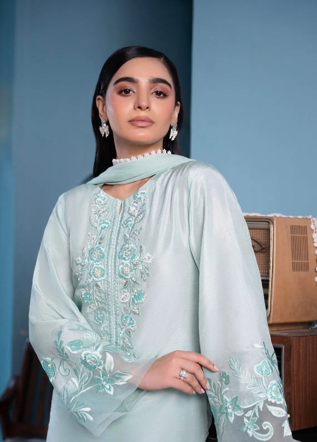 Maroon by Iqra Chaudhry Pret Embroidered Raw Silk 3 Piece Suit Luminous Dream