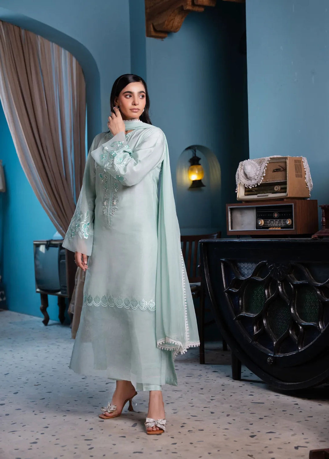 Maroon by Iqra Chaudhry Pret Embroidered Raw Silk 3 Piece Suit Luminous Dream