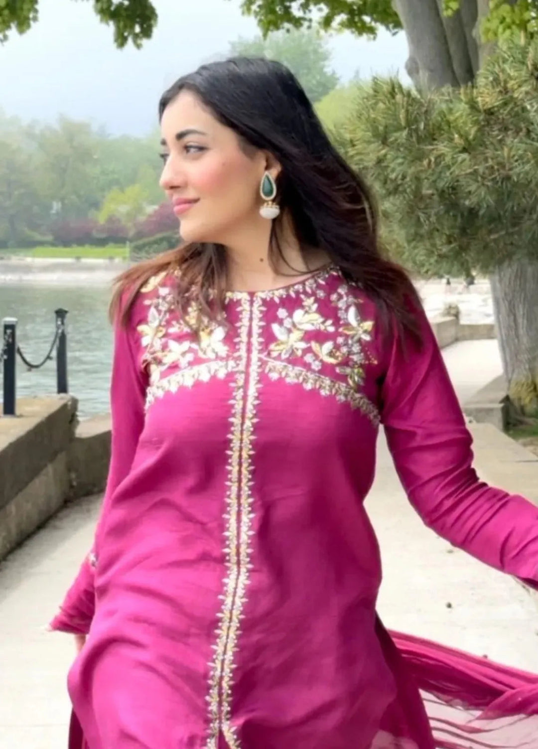 Maroon by Iqra Chaudhry Pret Embroidered Raw Silk 3 Piece Suit Mulberry