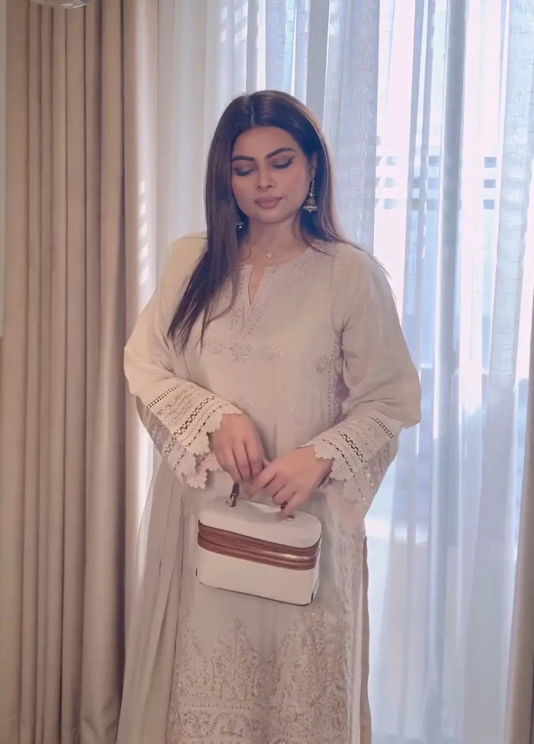 Maroon by Iqra Chaudhry Pret Embroidered Raw Silk 3 Piece Suit Soothing Beige