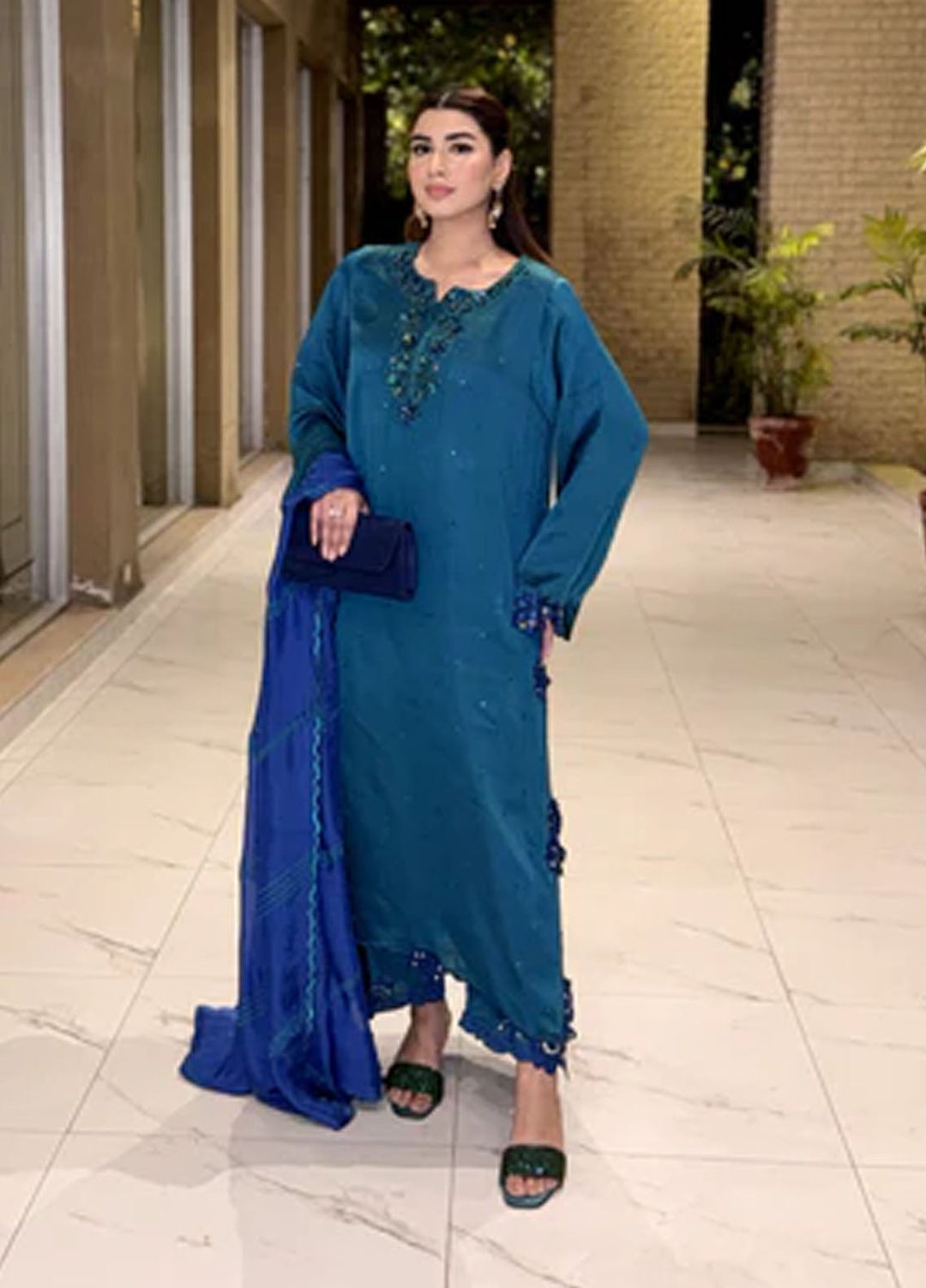 Maroon by Iqra Chaudhry Pret Embroidered Silk 3 Piece Suit Emerald