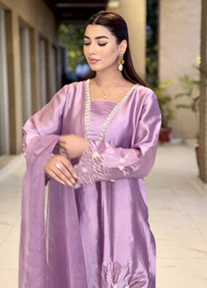 Maroon by Iqra Chaudhry Pret Embroidered Silk 3 Piece Suit Lavender Grace