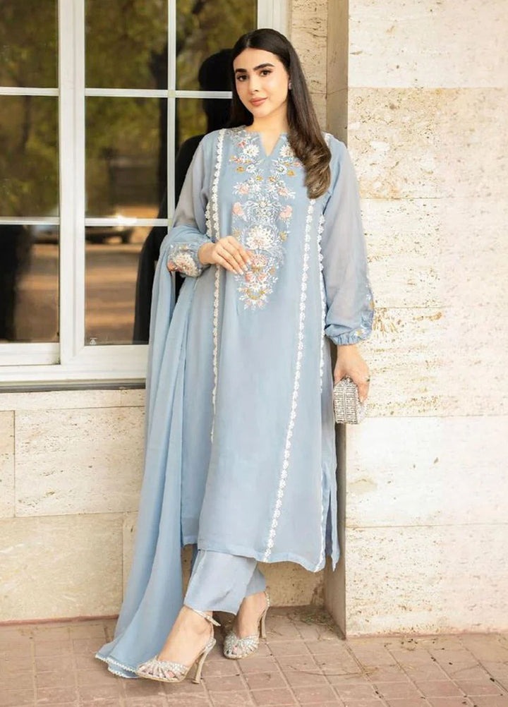 Maroon by Iqra Chaudhry Pret Embroidered Silk 3 Piece Suit Moon Grey