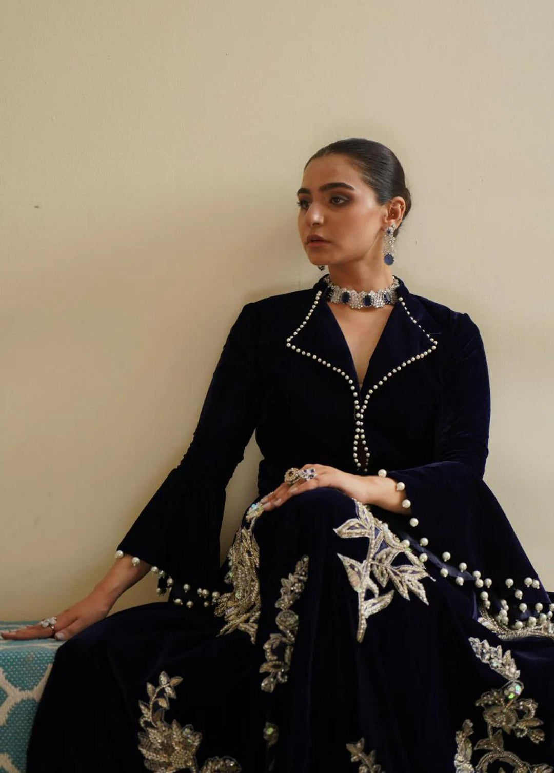 Maroon by Iqra Chaudhry Pret Embroidered Velvet Shirt Diana