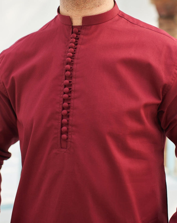 Muraqsh Ready To Wear Solids  Men Maroon Cotton Kurta Trouser MURCKWT-KUR - Summer Collection