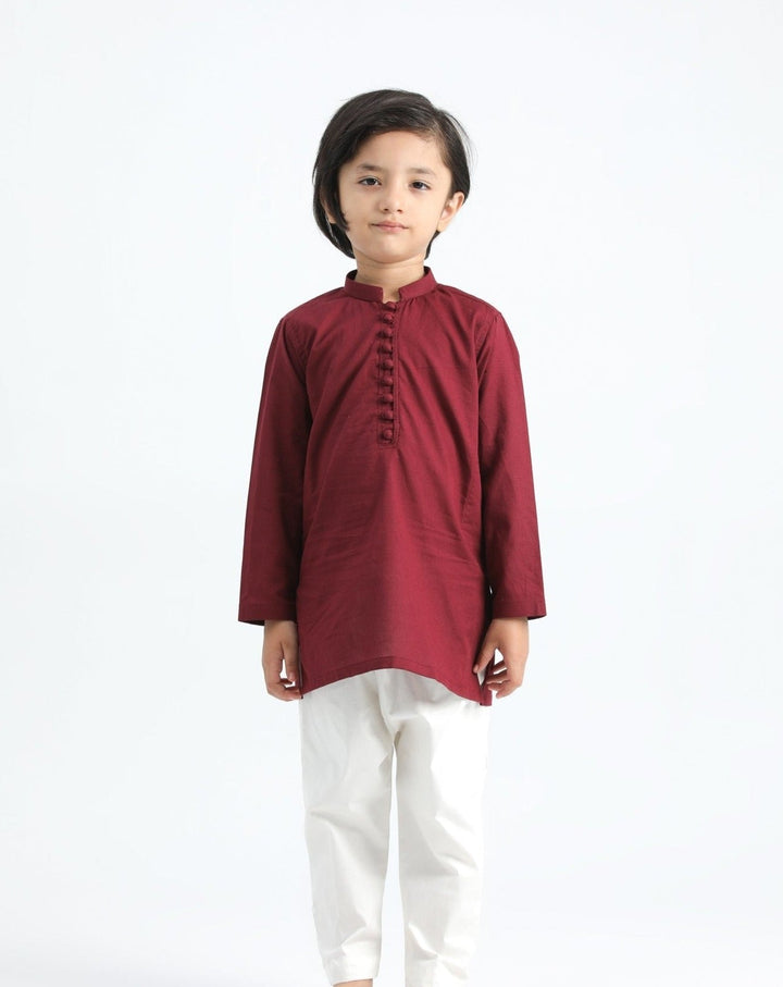 Muraqsh Ready To Wear Solids  Boys Maroon Cotton Kurta Trouser MURSCKT - Summer Collection