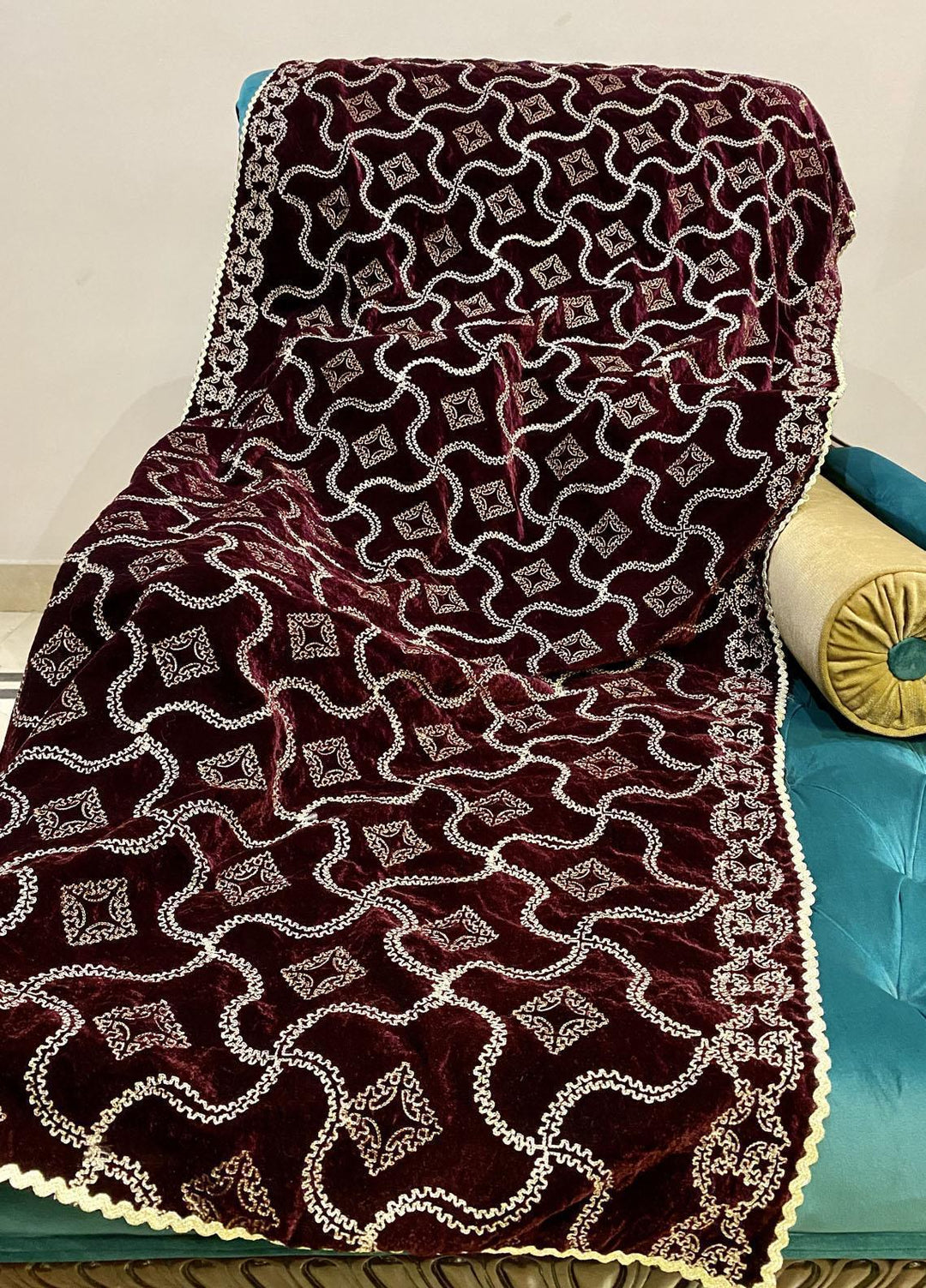 Naaz Couture  Velvet  Shawls-18 Maroon Embroidered Velvet Shawl - Winter Wool Shawls