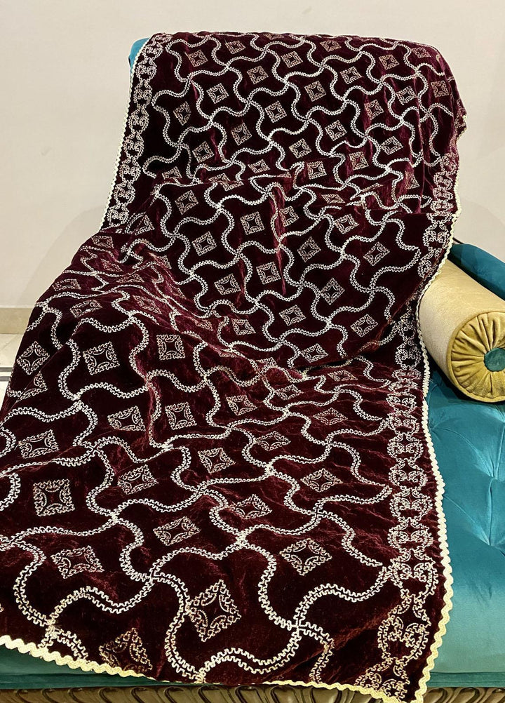 Naaz Couture  Velvet  Shawls-18 Maroon Embroidered Velvet Shawl - Winter Wool Shawls