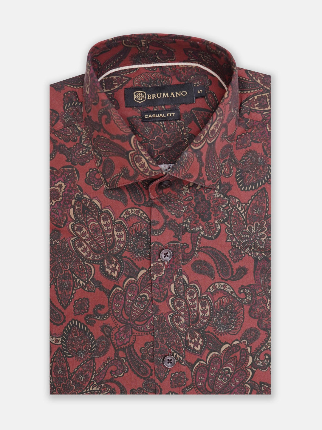 Brumano Mens RTW Solids Cotton Shirt Maroon Paisley Slim Fit Casual Collection