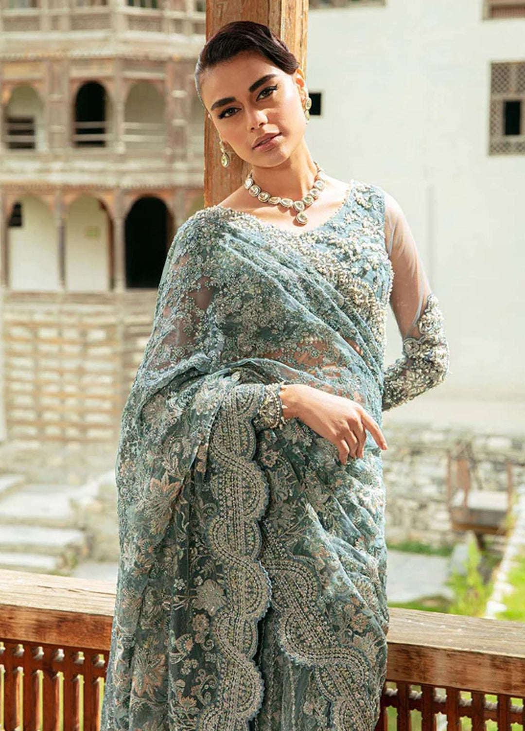 Marwa By Maryam Hussain Embroidered Net  Unstitched Saree MH23MW Resham - Luxury Formal Collection