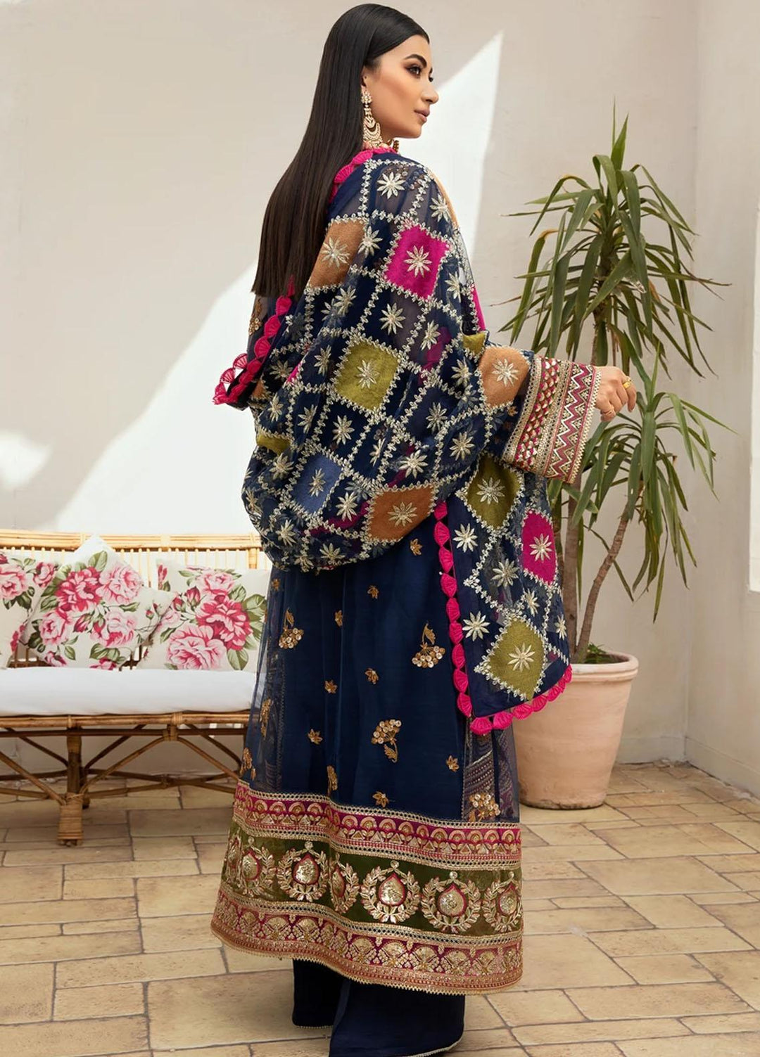 Marwa by Maryam Hussain Embroidered Net Suits Unstitched 3 Piece MH21MF 01 NEELUM - Luxury Collection