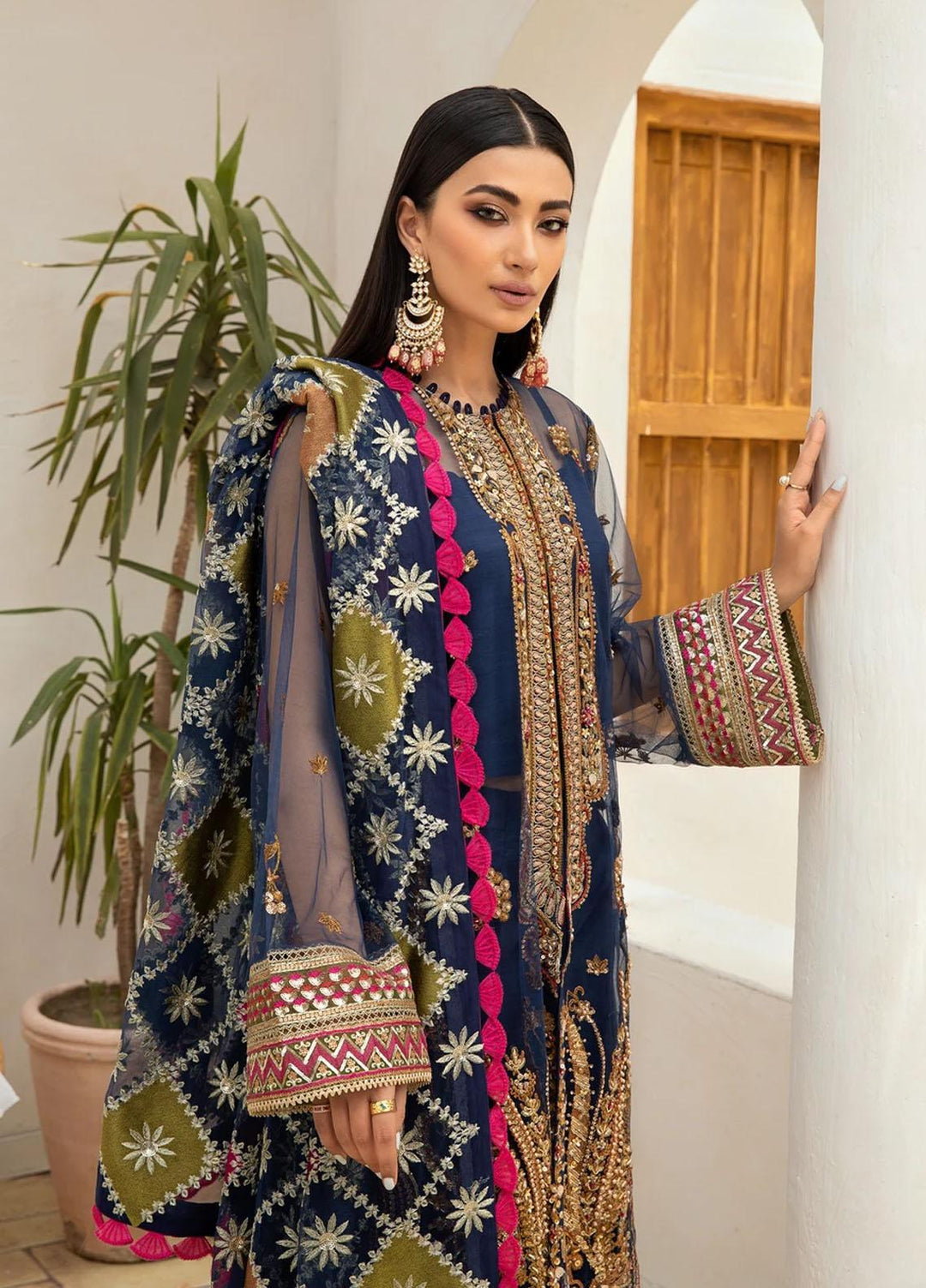 Marwa by Maryam Hussain Embroidered Net Suits Unstitched 3 Piece MH21MF 01 NEELUM - Luxury Collection