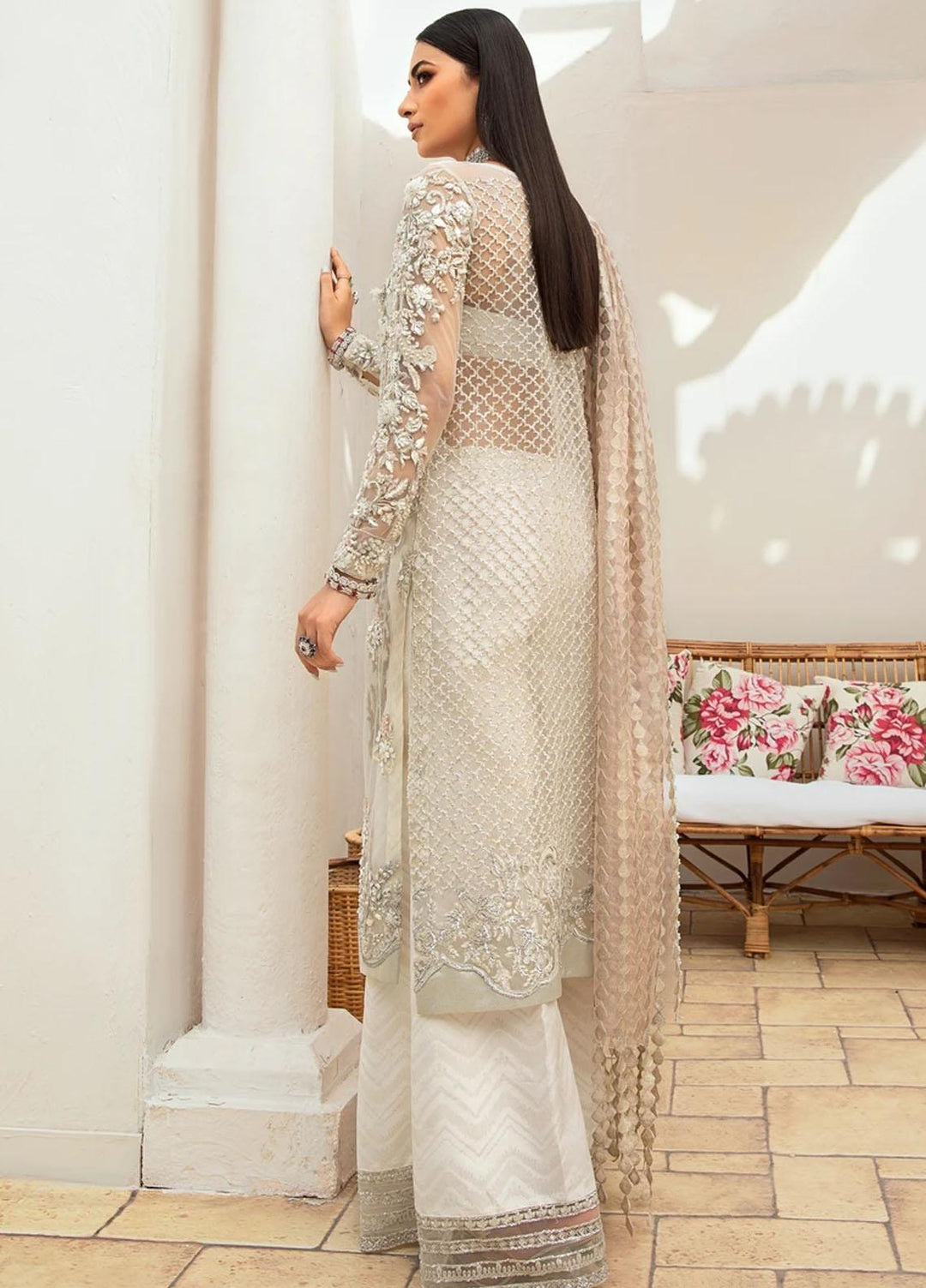 Marwa by Maryam Hussain Embroidered Net Suits Unstitched 3 Piece MH21MF 02 ROSHNI - Luxury Collection