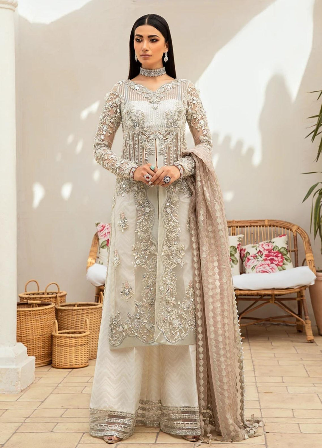 Marwa by Maryam Hussain Embroidered Net Suits Unstitched 3 Piece MH21MF 02 ROSHNI - Luxury Collection