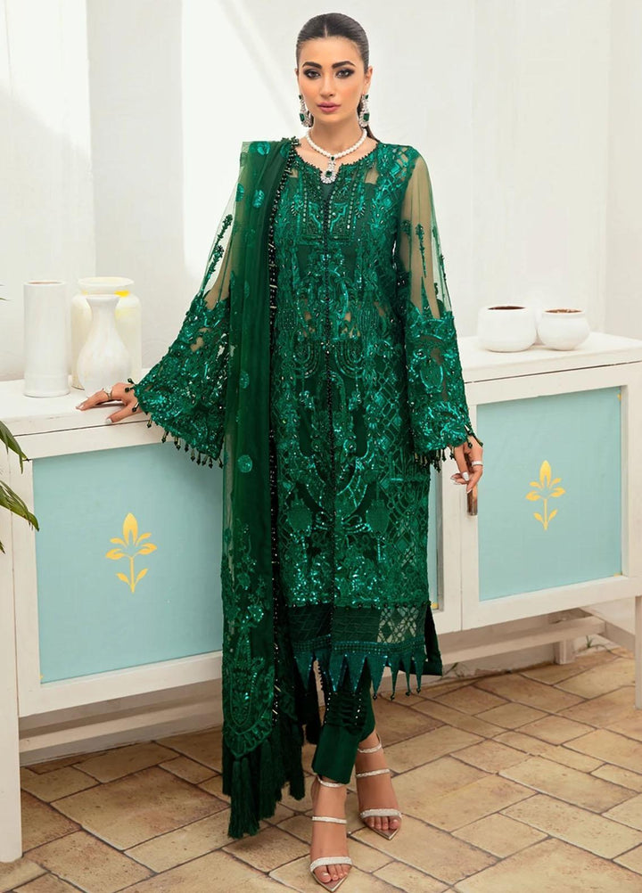 Marwa by Maryam Hussain Embroidered Net Suits Unstitched 3 Piece MH21MF 04 ZAMURD - Luxury Collection