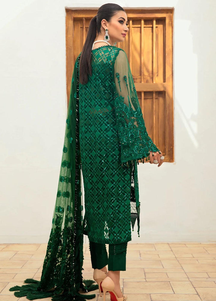 Marwa by Maryam Hussain Embroidered Net Suits Unstitched 3 Piece MH21MF 04 ZAMURD - Luxury Collection