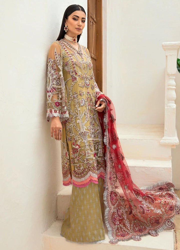 Marwa by Maryam Hussain Embroidered Net Suits Unstitched 3 Piece MH21MF 05 MUSHK - Luxury Collection