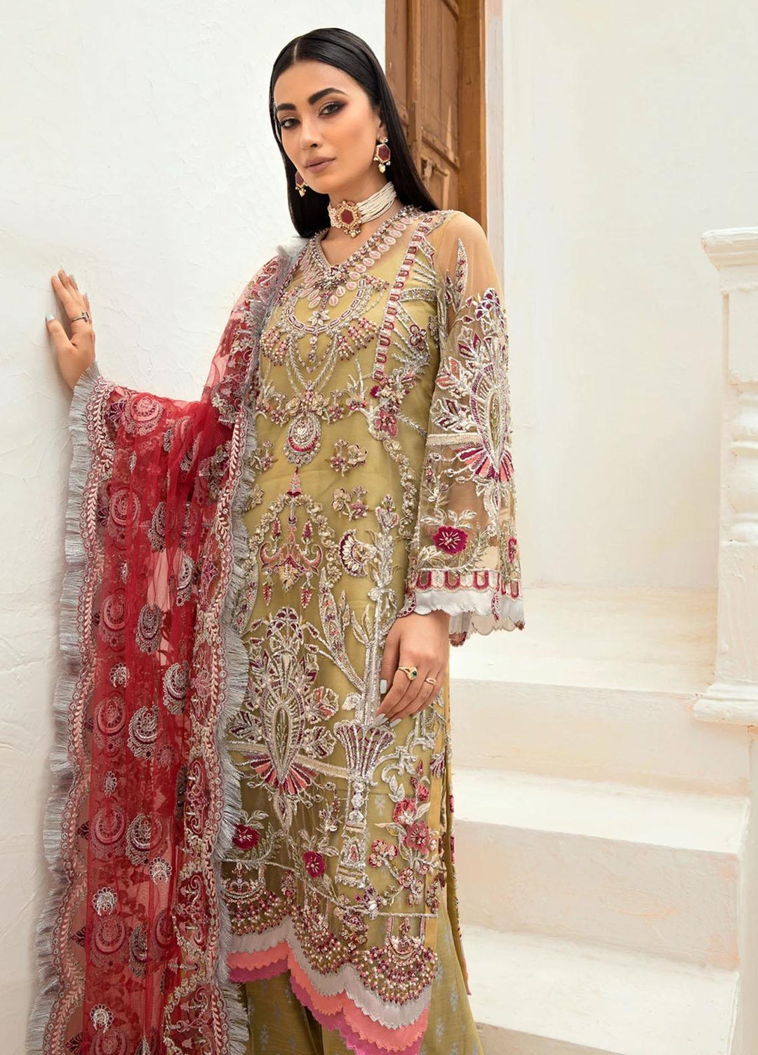 Marwa by Maryam Hussain Embroidered Net Suits Unstitched 3 Piece MH21MF 05 MUSHK - Luxury Collection