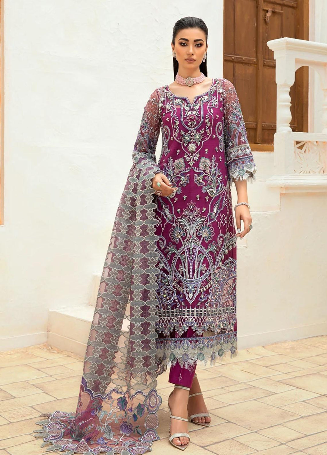 Marwa by Maryam Hussain Embroidered Net Suits Unstitched 3 Piece MH21MF 07 MEHAR - Luxury Collection