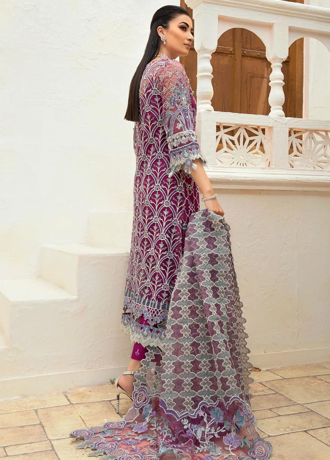 Marwa by Maryam Hussain Embroidered Net Suits Unstitched 3 Piece MH21MF 07 MEHAR - Luxury Collection
