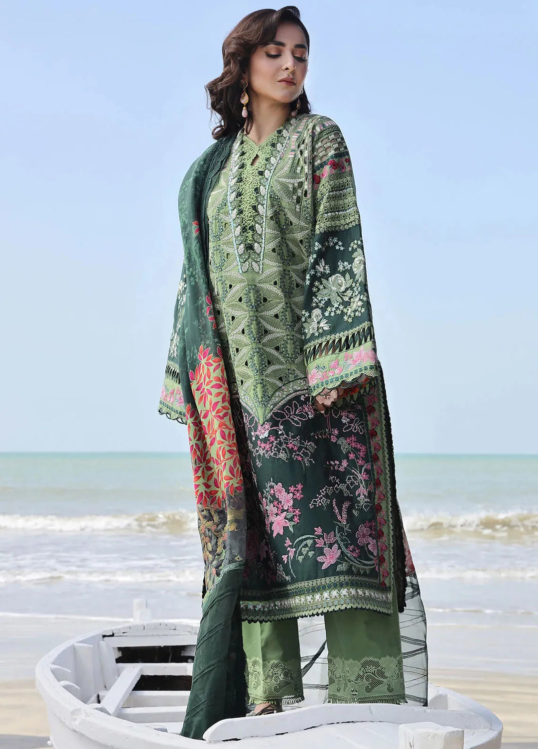 Maryam Hussain Embroidered Lawn Suit Unstitched 3 Piece MH24L D-01 Gardenia - Luxury Collection