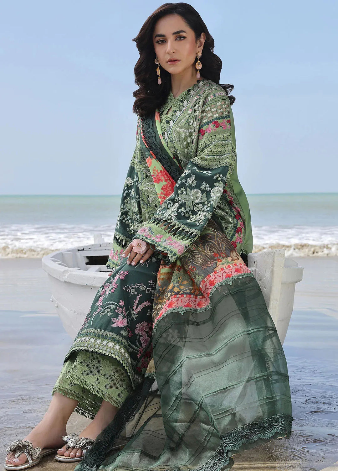 Maryam Hussain Embroidered Lawn Suit Unstitched 3 Piece MH24L D-01 Gardenia - Luxury Collection