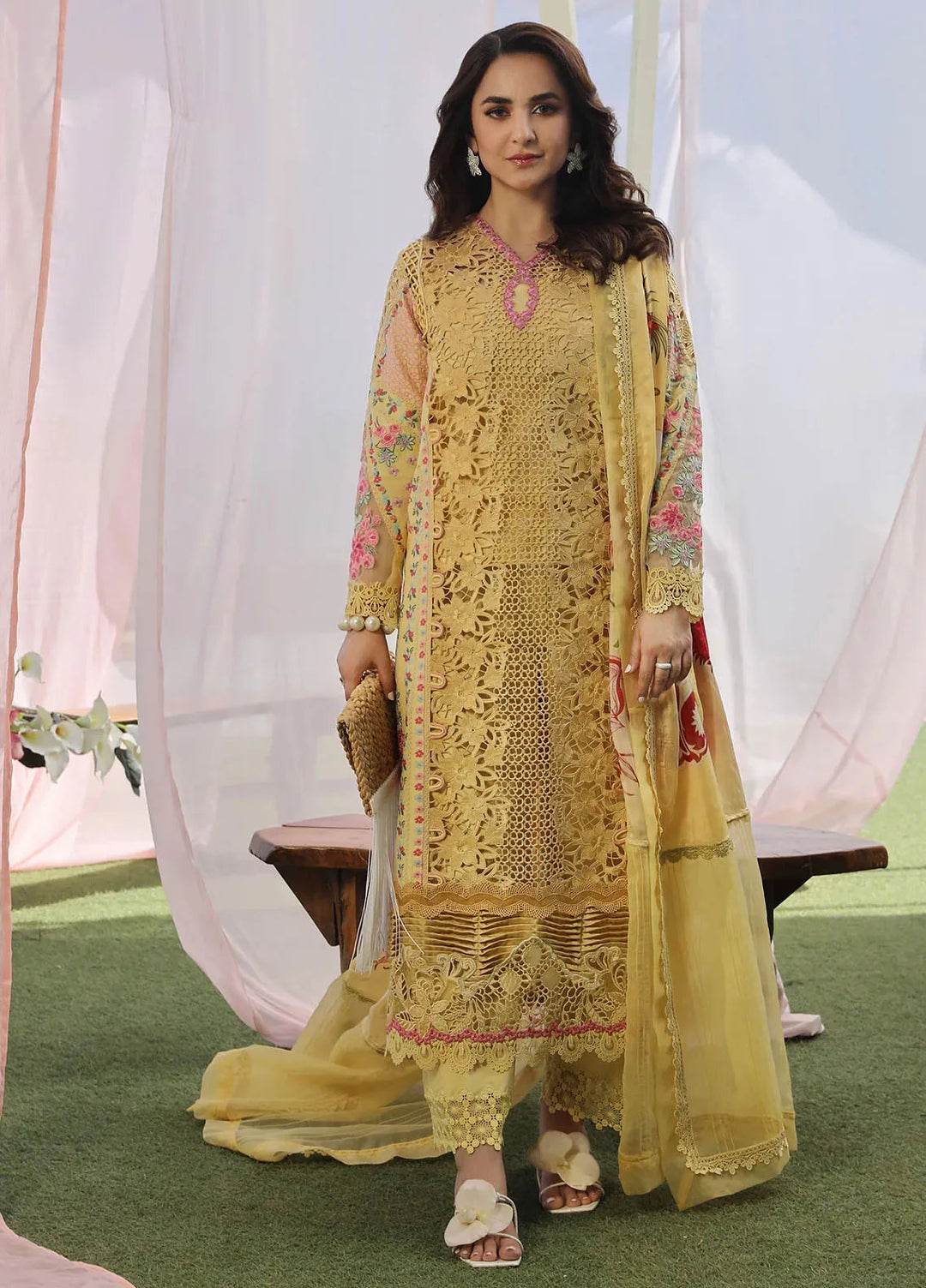 Maryam Hussain Embroidered Lawn Suit Unstitched 3 Piece MH24L D-07 Tropica - Luxury Collection