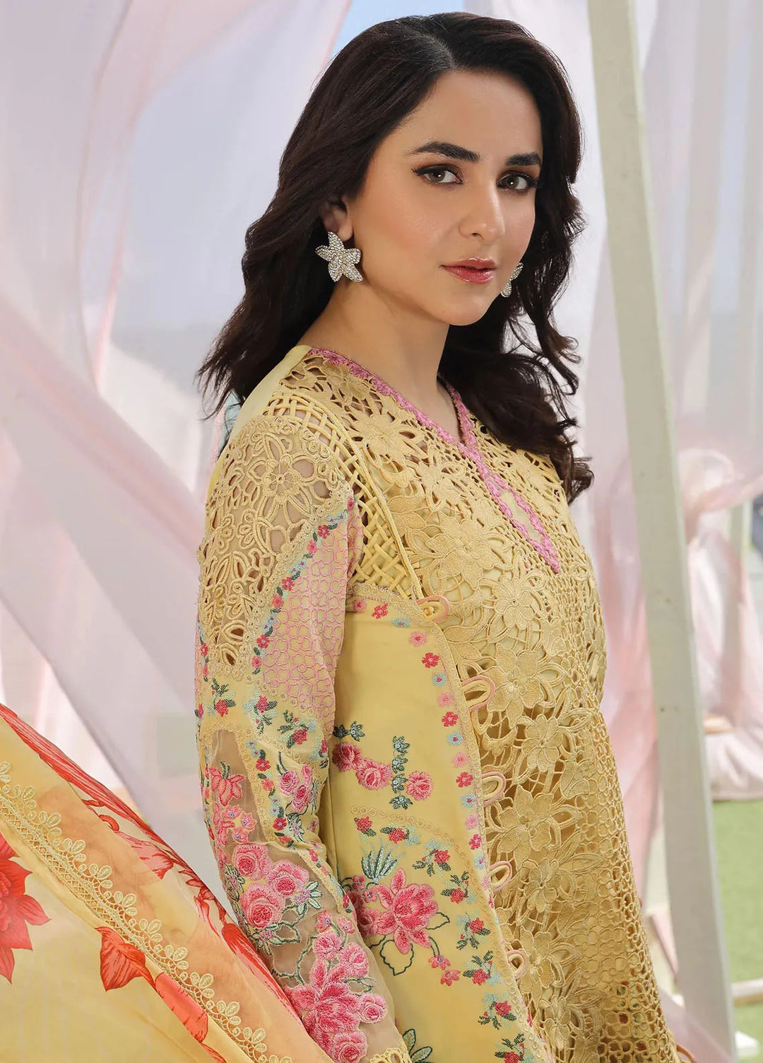 Maryam Hussain Embroidered Lawn Suit Unstitched 3 Piece MH24L D-07 Tropica - Luxury Collection