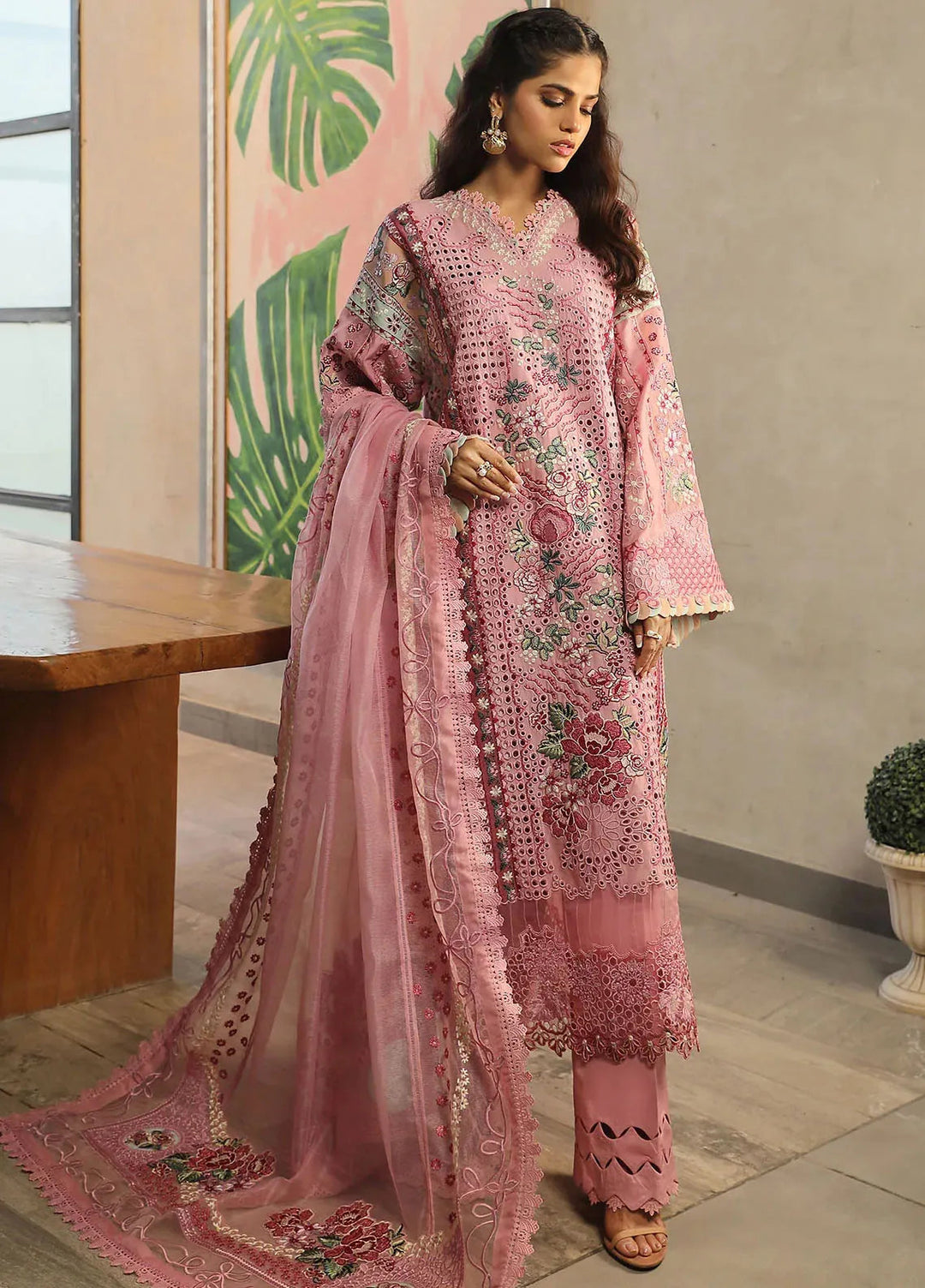 Maryam Hussain Embroidered Lawn Suit Unstitched 3 Piece MH24L D-10 Coral - Luxury Collection