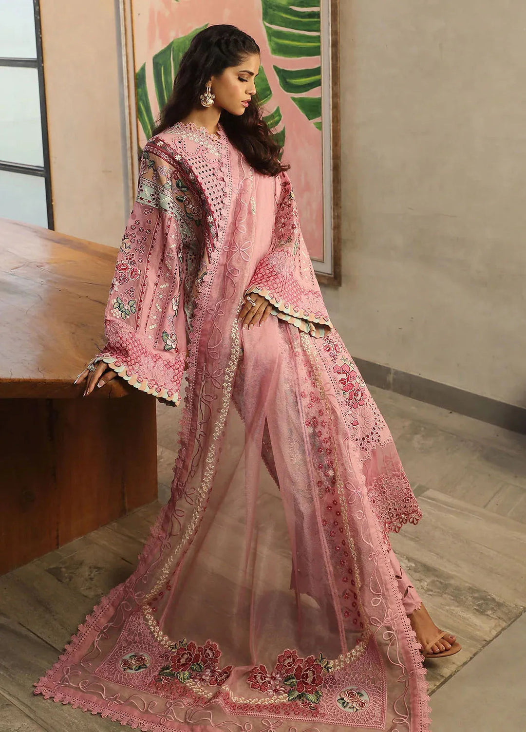 Maryam Hussain Embroidered Lawn Suit Unstitched 3 Piece MH24L D-10 Coral - Luxury Collection