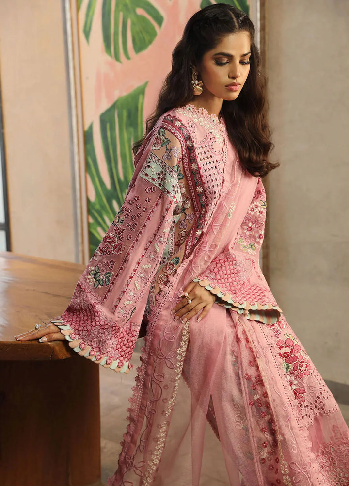 Maryam Hussain Embroidered Lawn Suit Unstitched 3 Piece MH24L D-10 Coral - Luxury Collection