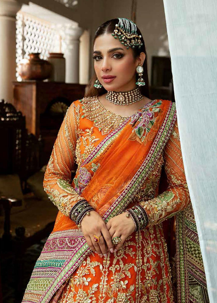 Gulaab By Maryam Hussain Embroidered Net Suits Unstitched 3 Piece MH22G KESAR - Wedding Collection