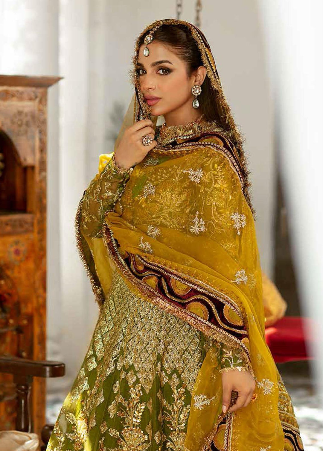 Gulaab By Maryam Hussain Embroidered Organza Suits Unstitched 3 Piece MH22G MEHNDI - Wedding Collection